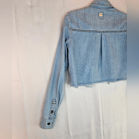Billabong Womens Blue Cropped Denim Shacket Embroidered Sz S Boho Casual - Picture 9 of 11